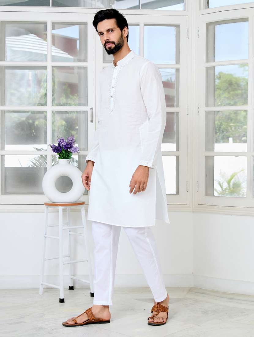 men mandarin neck long sleeve kurta - 22392404 -  Standard Image - 3