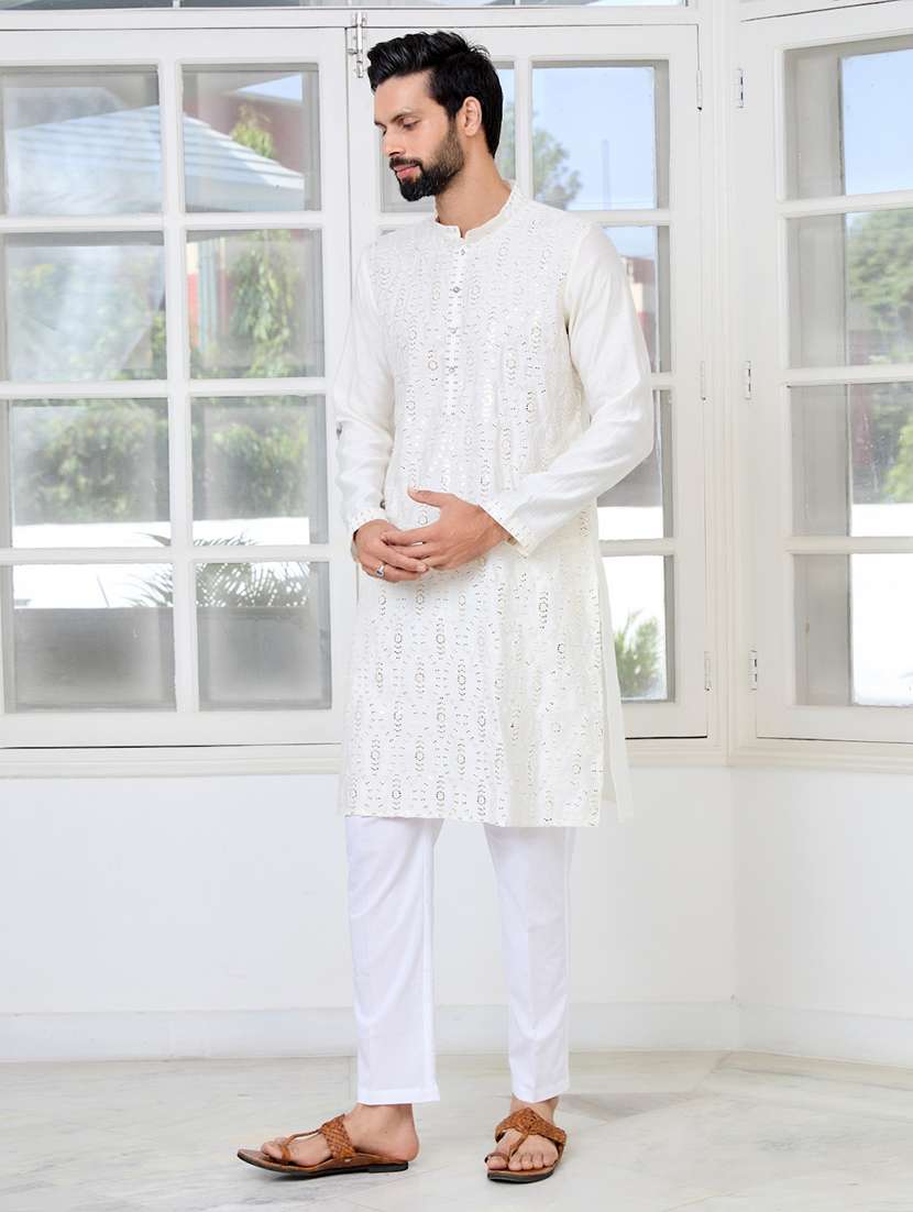 men mandarin neck long sleeve kurta - 22392406 -  Standard Image - 3
