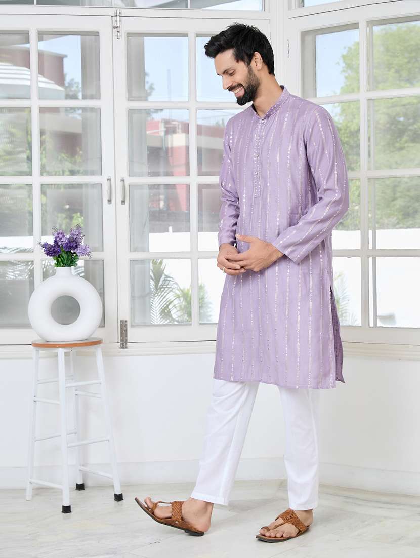 men mandarin neck long sleeve kurta - 22392407 -  Standard Image - 3
