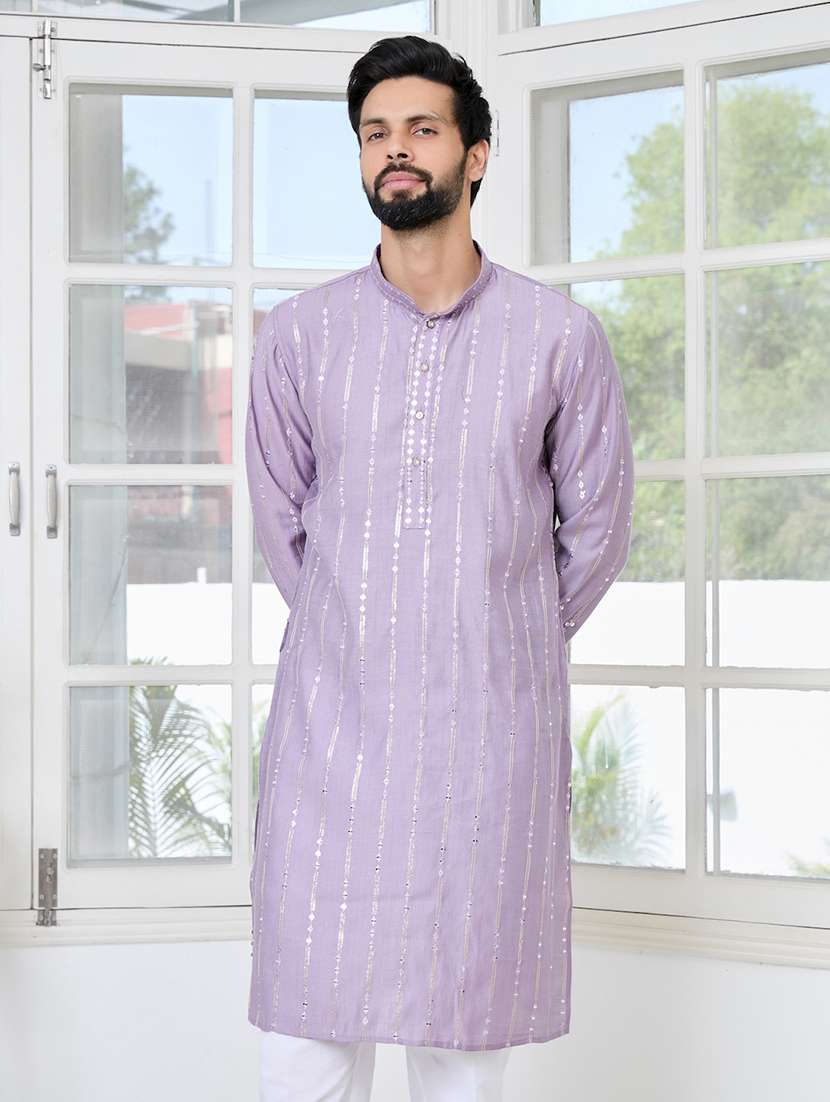 men mandarin neck long sleeve kurta - 22392407 -  Standard Image - 5