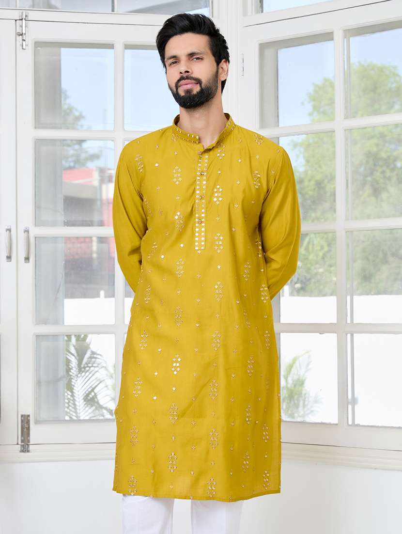 men mandarin neck long sleeve kurta