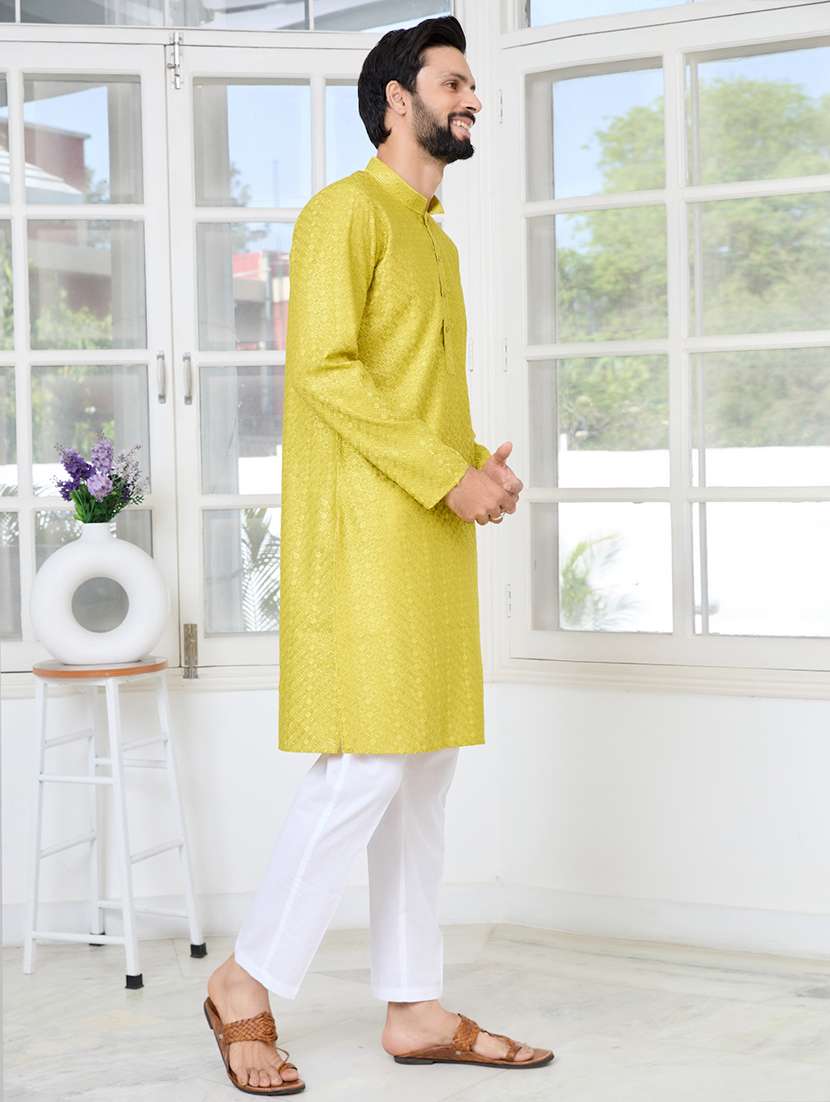 men mandarin neck long sleeve kurta - 22392410 -  Standard Image - 3