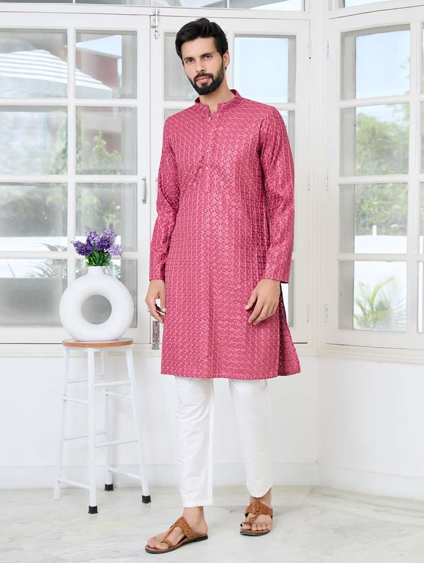 men mandarin neck long sleeve kurta