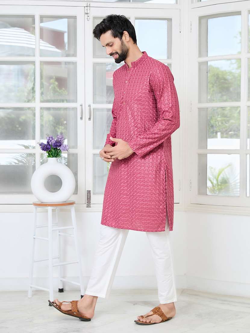 men mandarin neck long sleeve kurta - 22392411 -  Standard Image - 3