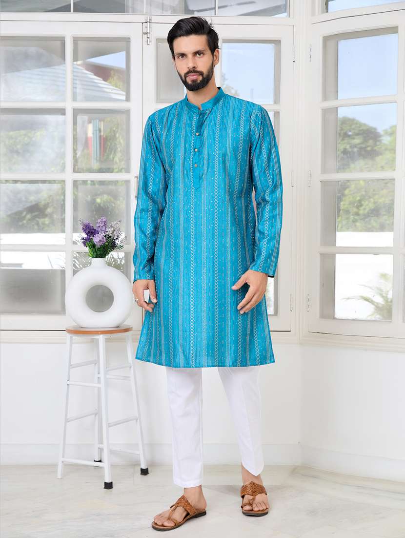 men mandarin neck long sleeve kurta