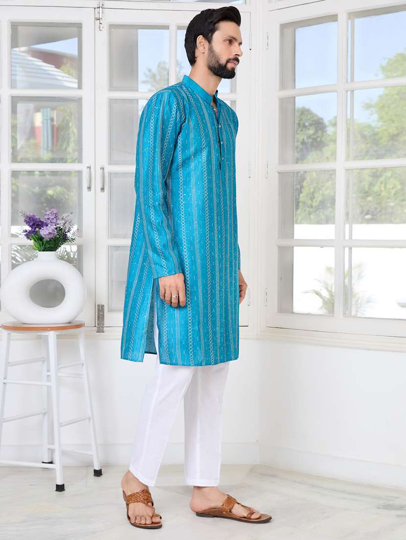 men mandarin neck long sleeve kurta - 22392416 -  Standard Image - 3