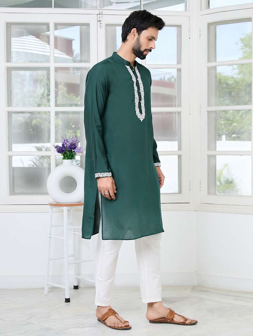men mandarin neck long sleeve kurta - 22392417 -  Standard Image - 3
