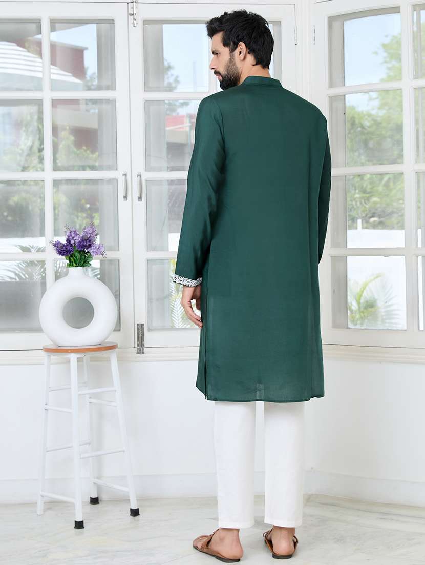 men mandarin neck long sleeve kurta - 22392417 -  Standard Image - 5
