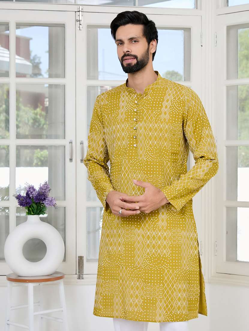 men mandarin neck long sleeve kurta