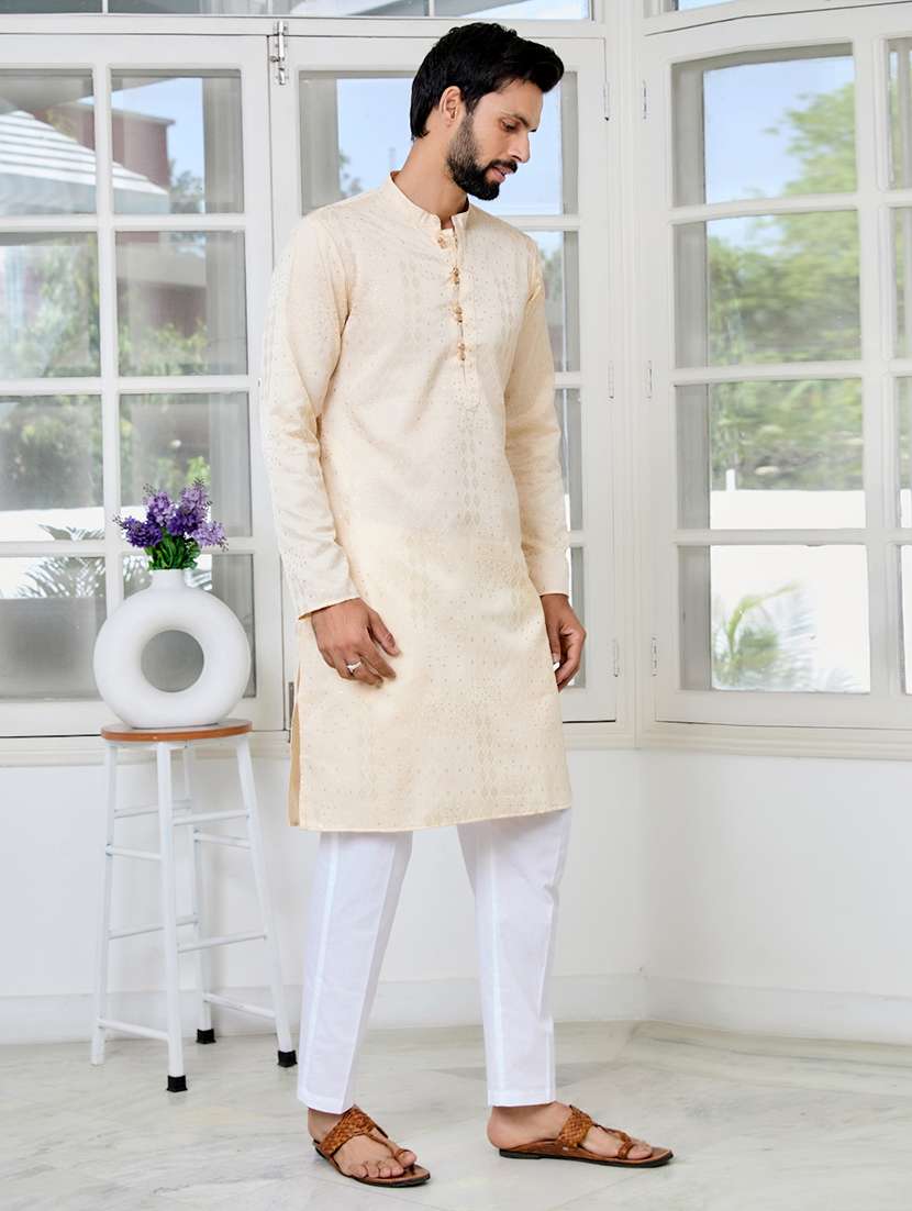 men mandarin neck long sleeve kurta - 22392420 -  Standard Image - 3