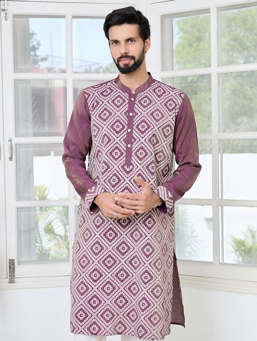 men mandarin neck long sleeve kurta