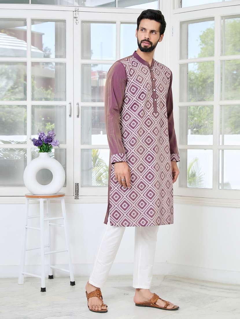 men mandarin neck long sleeve kurta - 22392428 -  Standard Image - 3