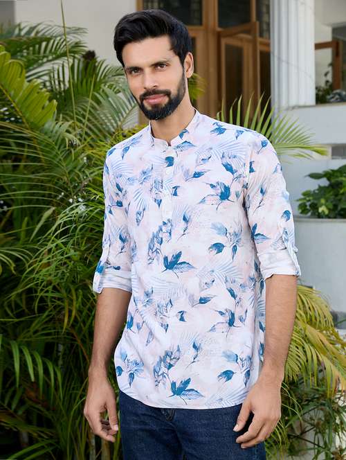 Men Printed Long Sleeve Short Kurta