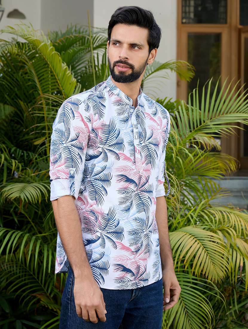 men mandarin neck roll-up sleeve short kurta - 22392435 -  Standard Image - 3