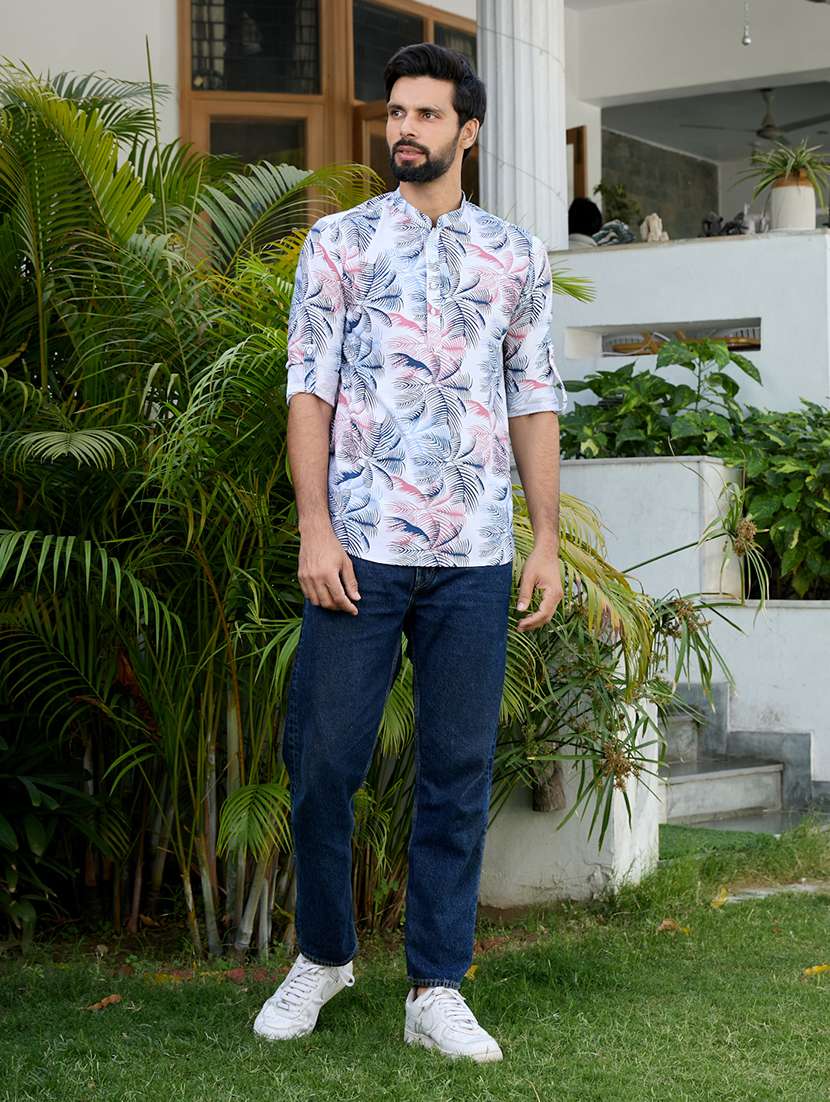 men mandarin neck roll-up sleeve short kurta - 22392435 -  Standard Image - 5