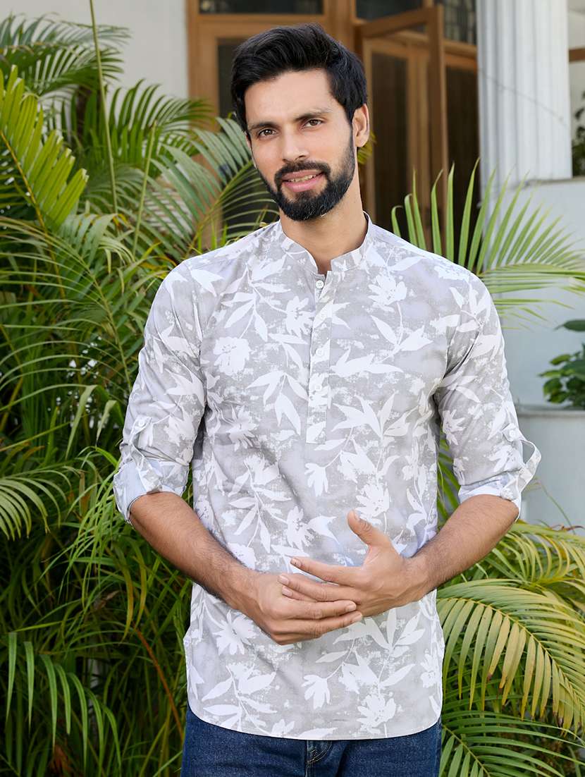  men printed long sleeve short kurta