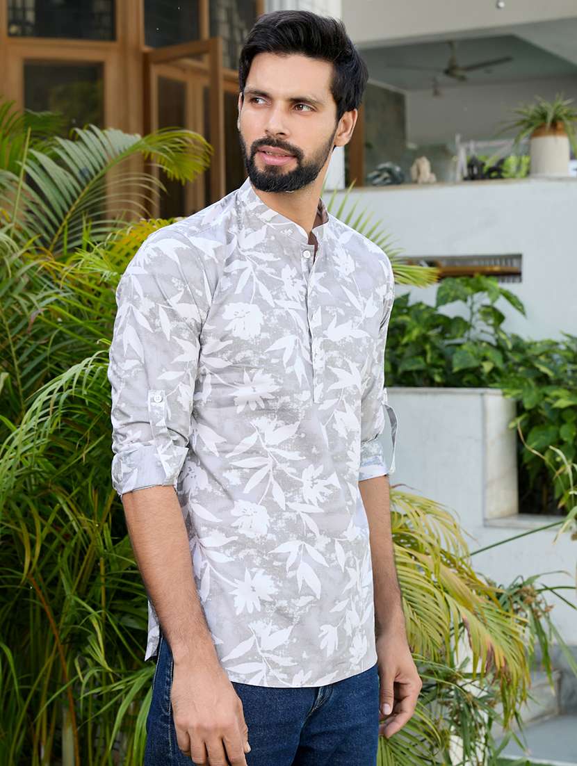  men printed long sleeve short kurta - 22392437 -  Standard Image - 3