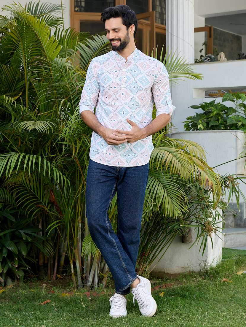 men mandarin neck roll-up sleeve short kurta - 22392442 -  Standard Image - 5