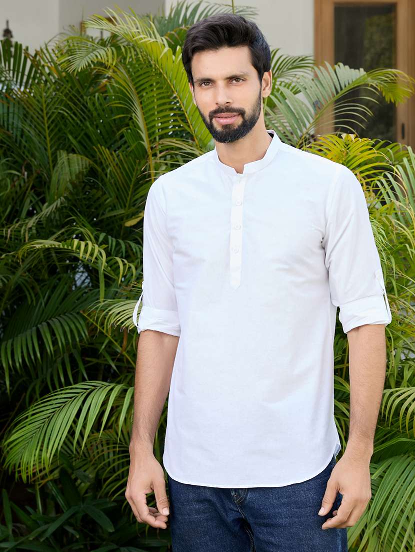 men mandarin neck long sleeve short kurta