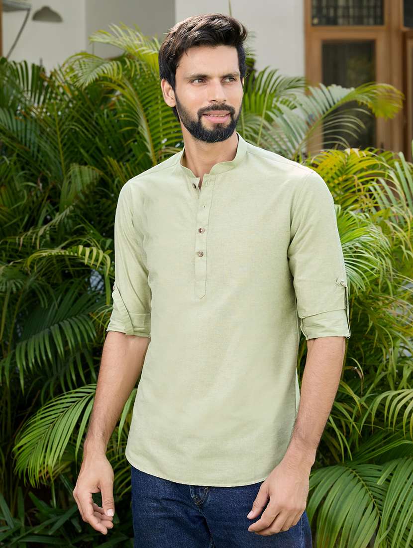 men mandarin neck long sleeve short kurta