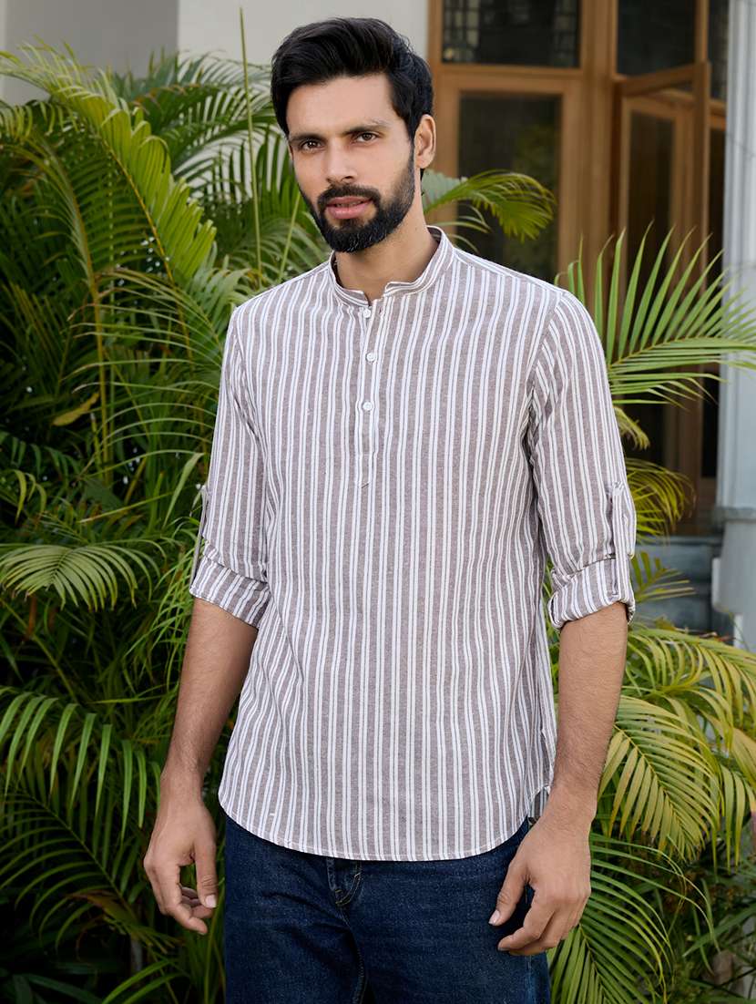 men mandarin neck long sleeve short kurta