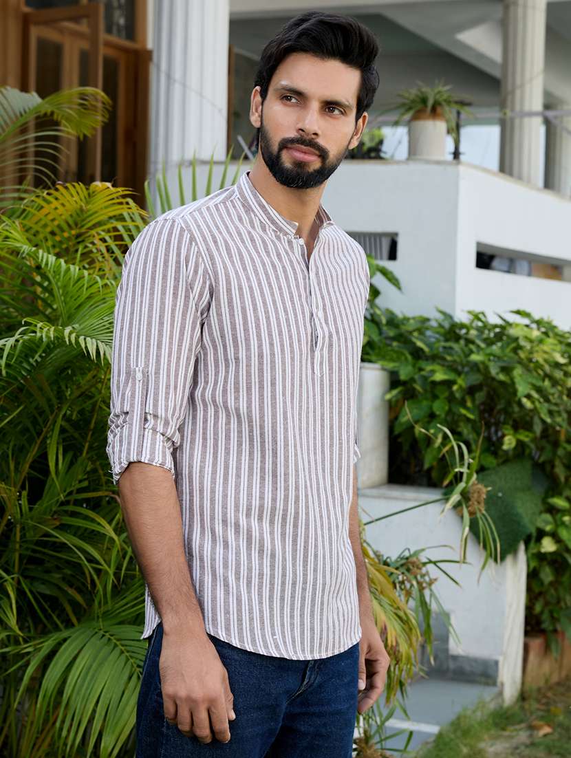 men mandarin neck long sleeve short kurta - 22392451 -  Standard Image - 3