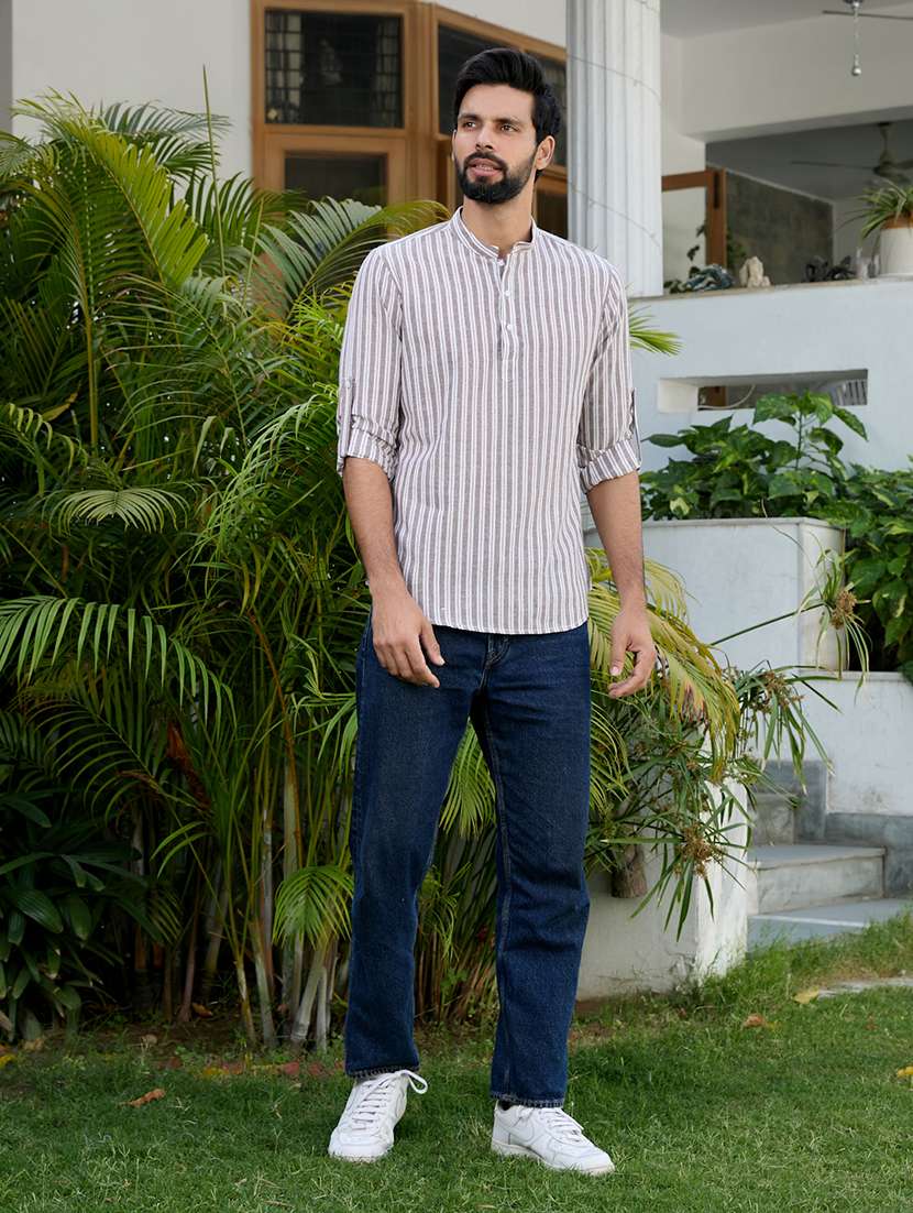 men mandarin neck long sleeve short kurta - 22392451 -  Standard Image - 5