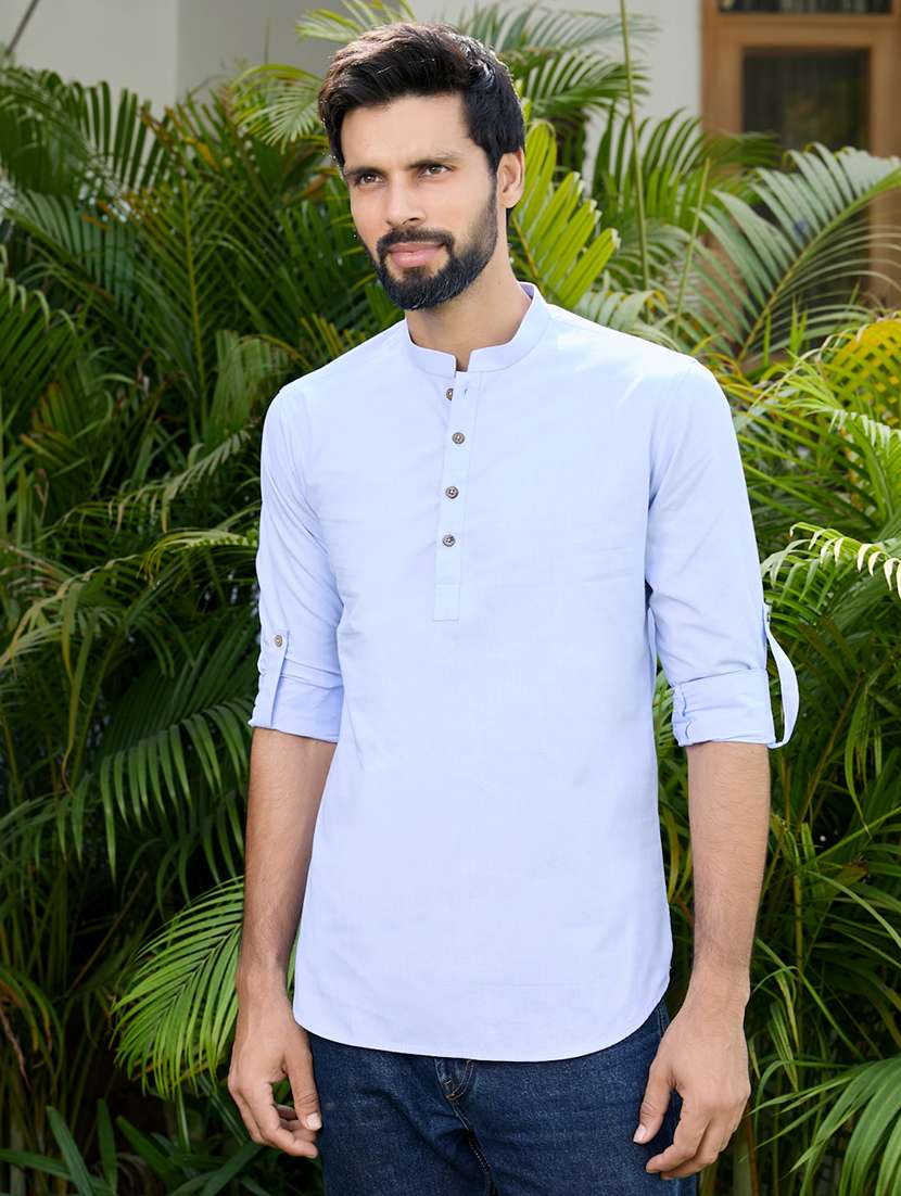 men mandarin neck long sleeve short kurta