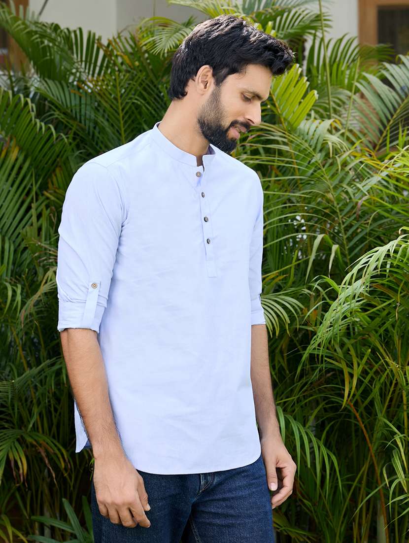 men mandarin neck long sleeve short kurta - 22392452 -  Standard Image - 3