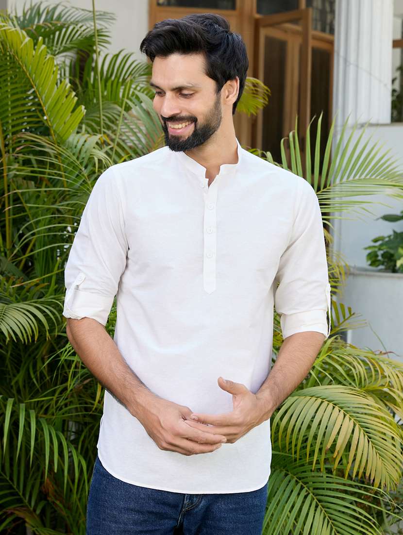 men mandarin neck long sleeve short kurta