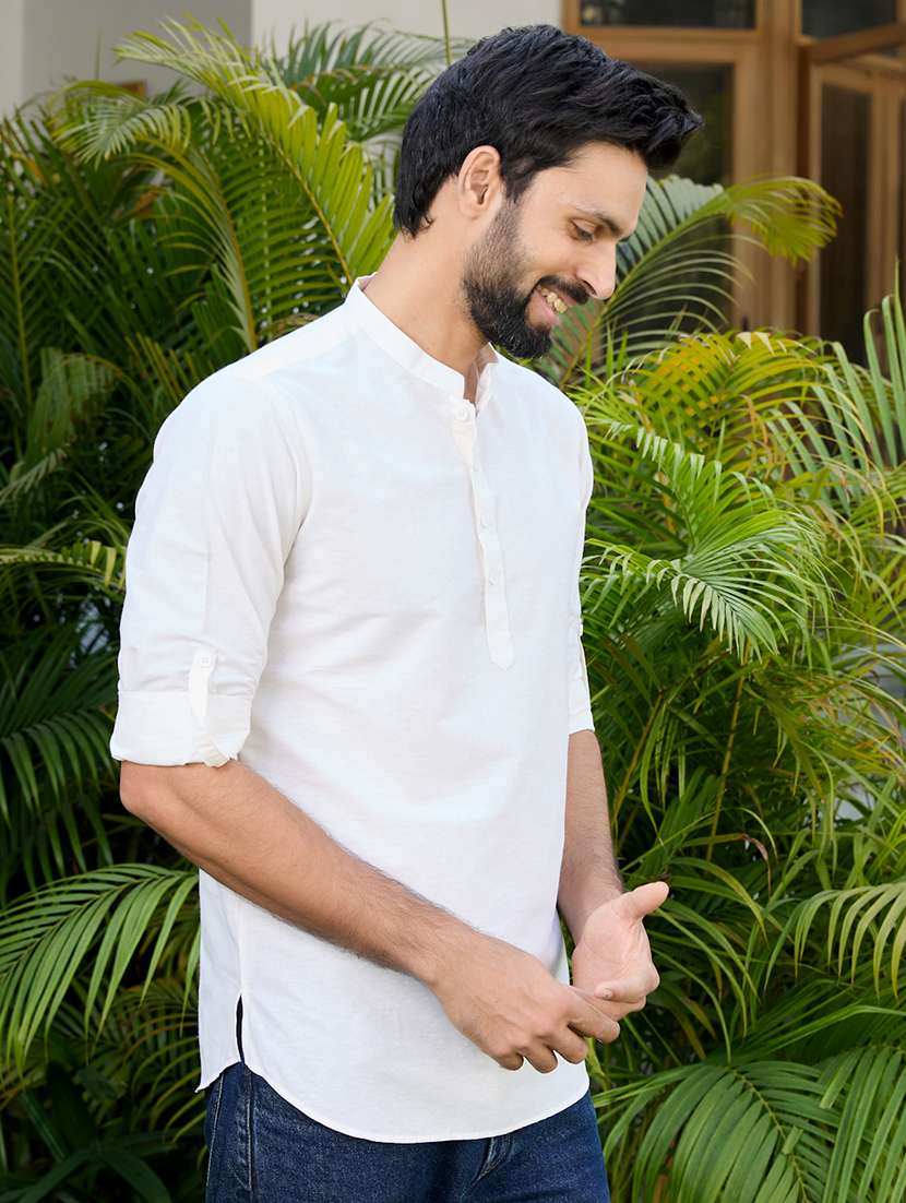 men mandarin neck long sleeve short kurta - 22392454 -  Standard Image - 3