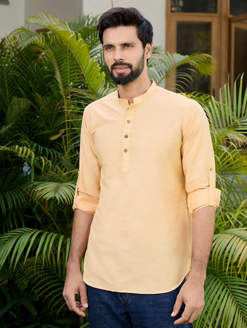 men mandarin neck long sleeve short kurta