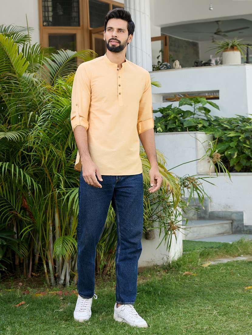 men mandarin neck long sleeve short kurta - 22392455 -  Standard Image - 5