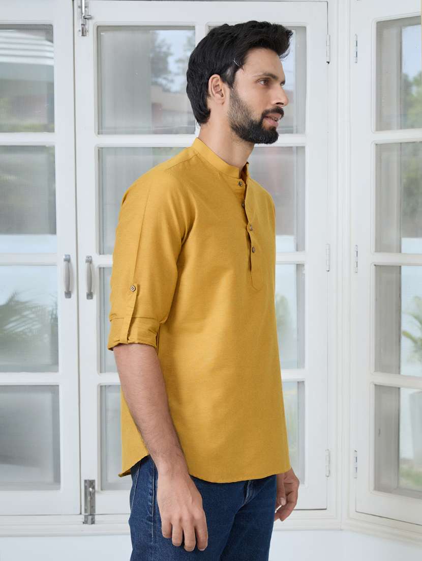 men mandarin neck roll-up sleeve short kurta - 22392461 -  Standard Image - 3
