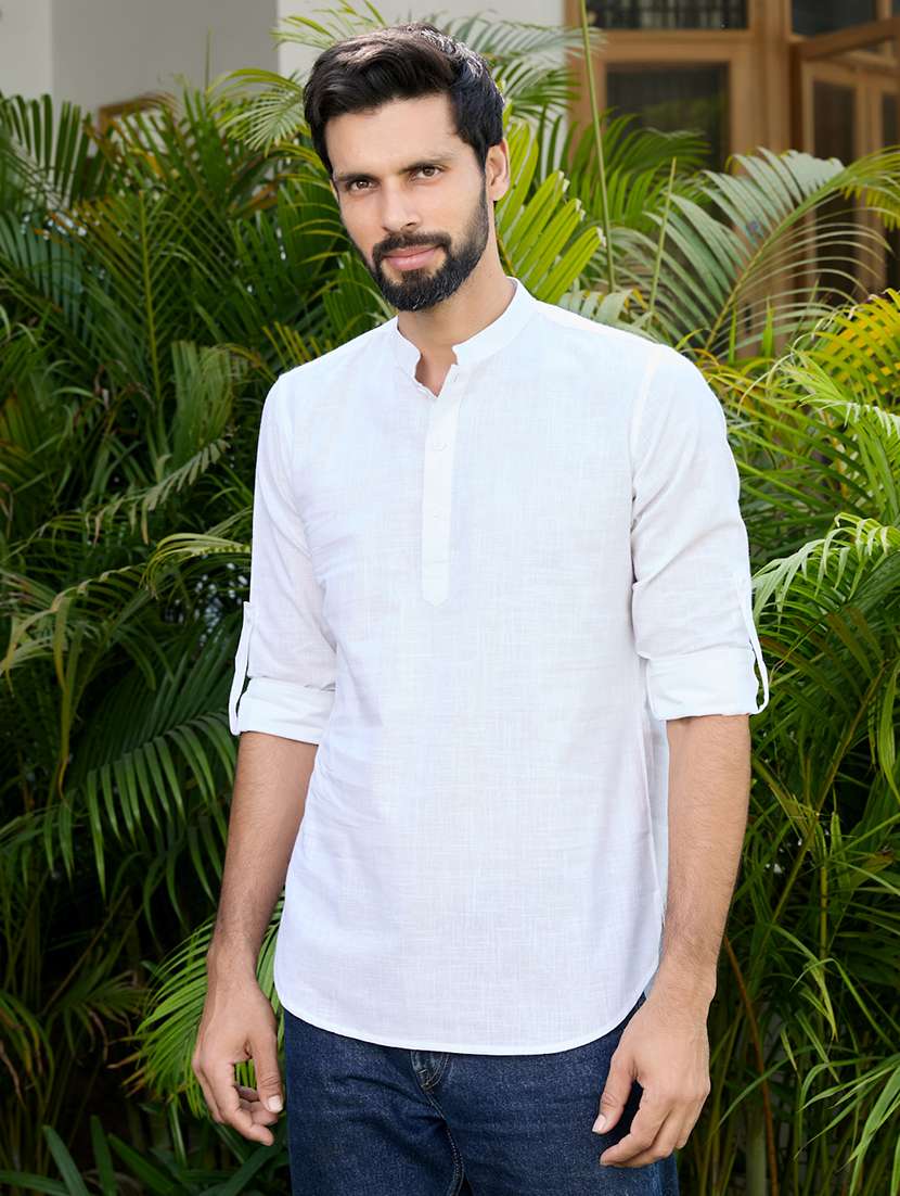 men mandarin neck long sleeve short kurta