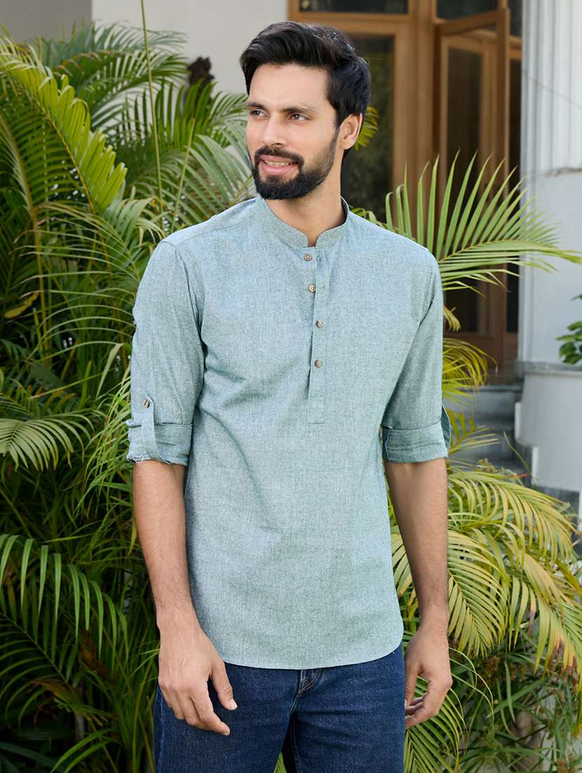men mandarin neck long sleeve short kurta