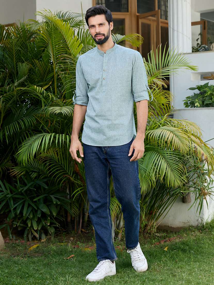 men mandarin neck long sleeve short kurta - 22392466 -  Standard Image - 5