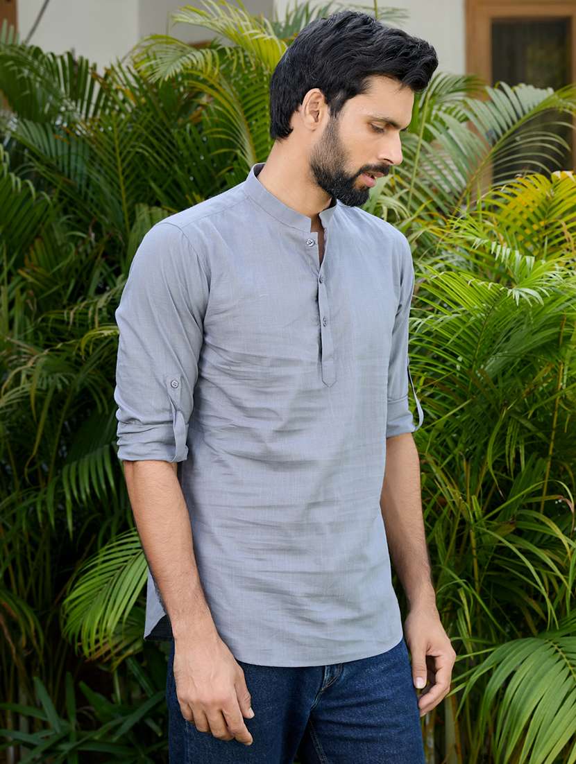 men mandarin neck long sleeve short kurta - 22392468 -  Standard Image - 3