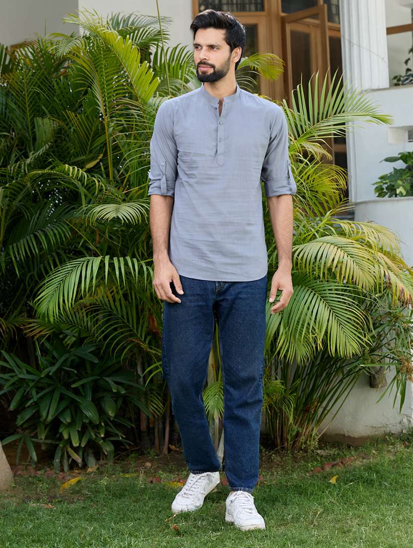 men mandarin neck long sleeve short kurta - 22392468 -  Standard Image - 5