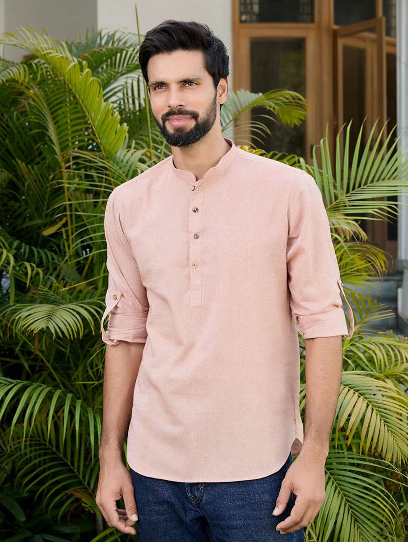 men mandarin neck long sleeve short kurta