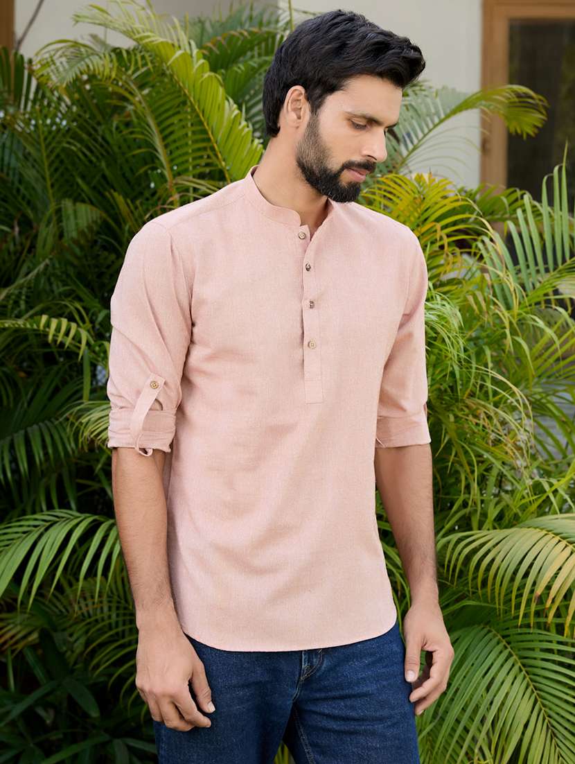 men mandarin neck long sleeve short kurta - 22392470 -  Standard Image - 3