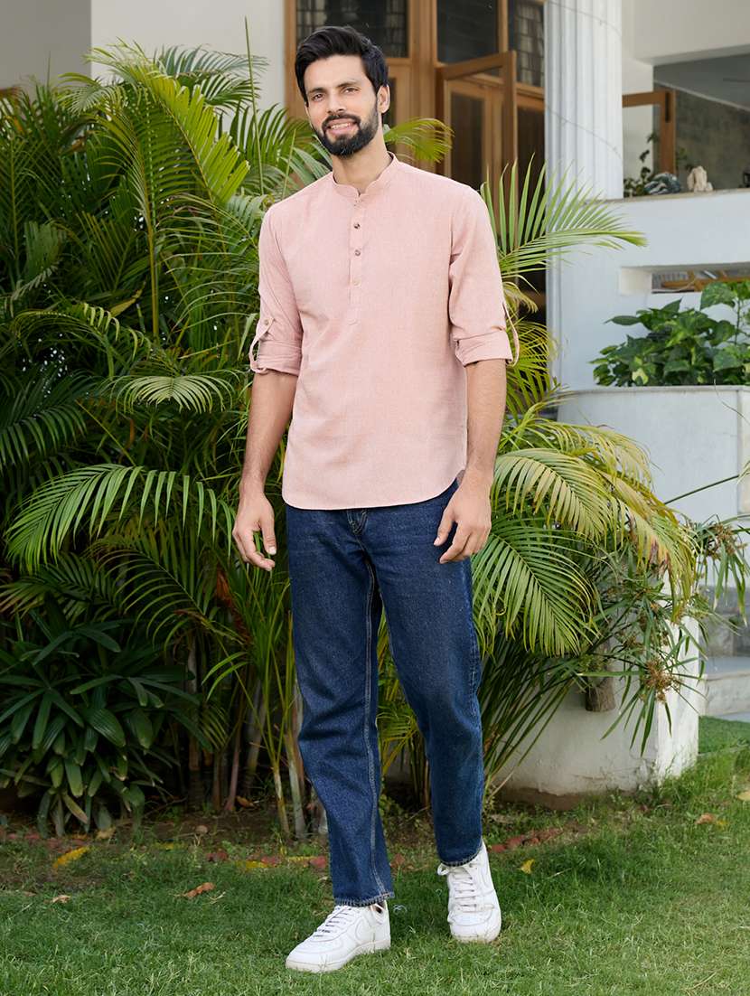 men mandarin neck long sleeve short kurta - 22392470 -  Standard Image - 5