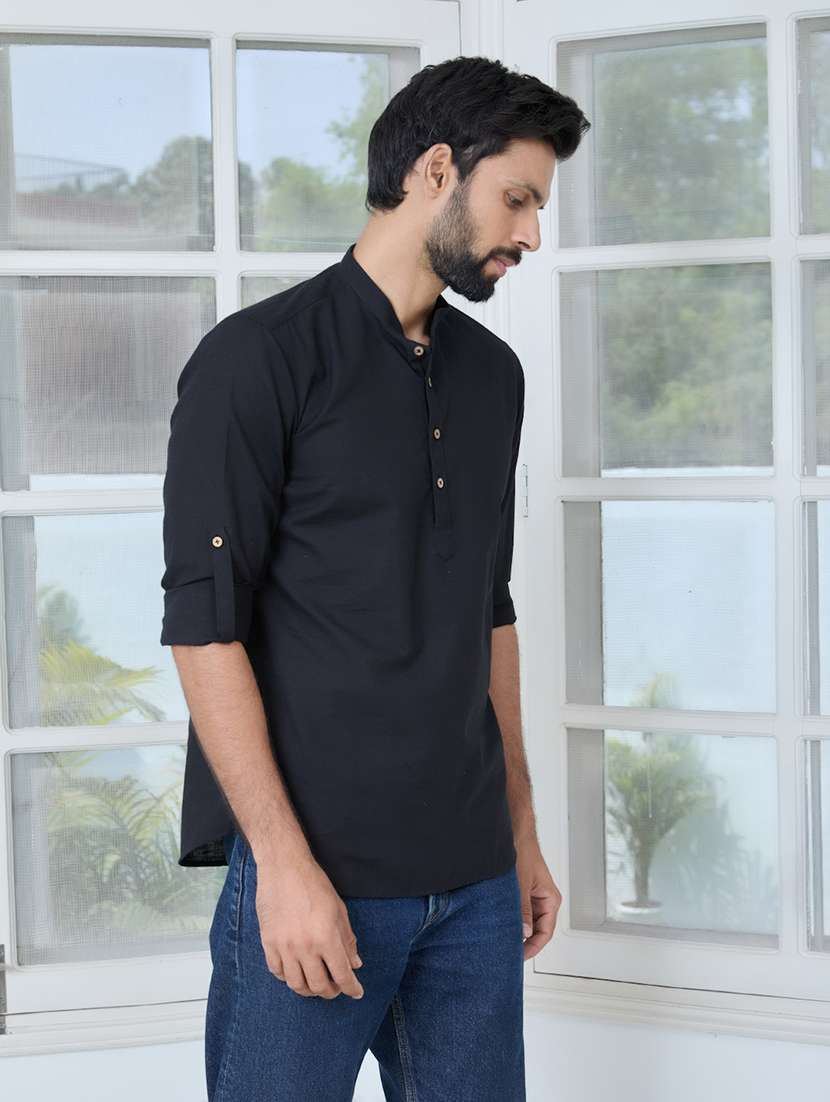 men mandarin neck long sleeve short kurta - 22392472 -  Standard Image - 3