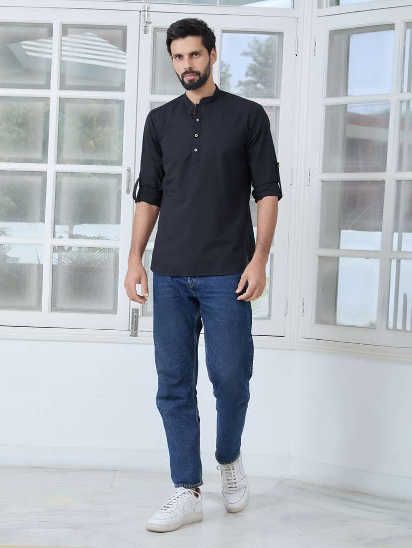 men mandarin neck long sleeve short kurta - 22392472 -  Standard Image - 5