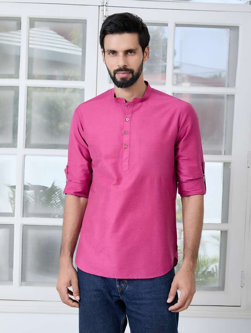 men mandarin neck long sleeve short kurta