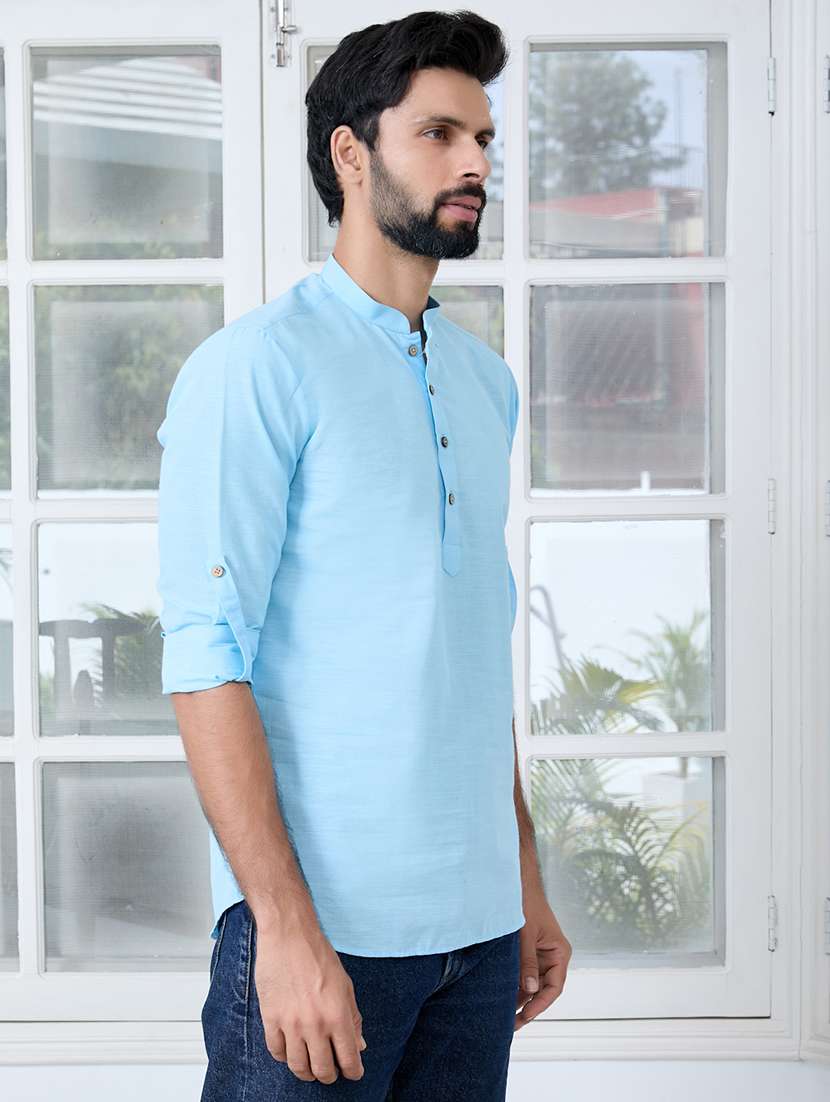 men mandarin neck long sleeve short kurta - 22392481 -  Standard Image - 3