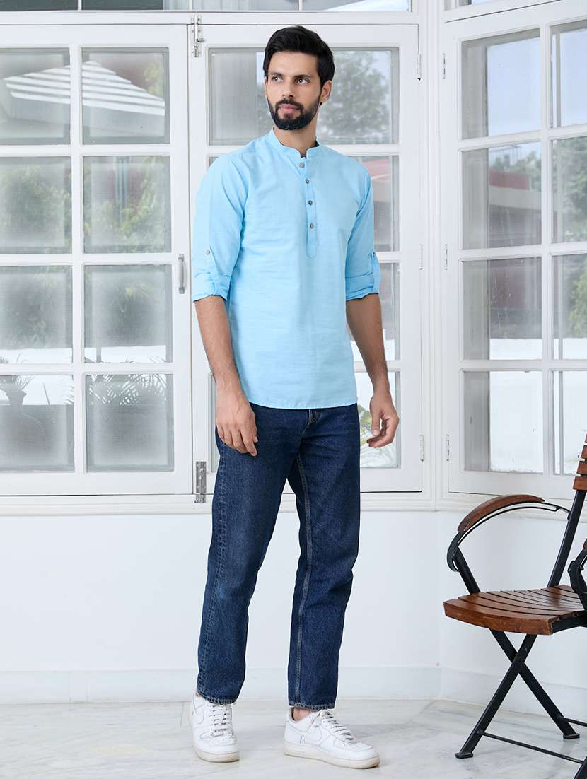 men mandarin neck long sleeve short kurta - 22392481 -  Standard Image - 5