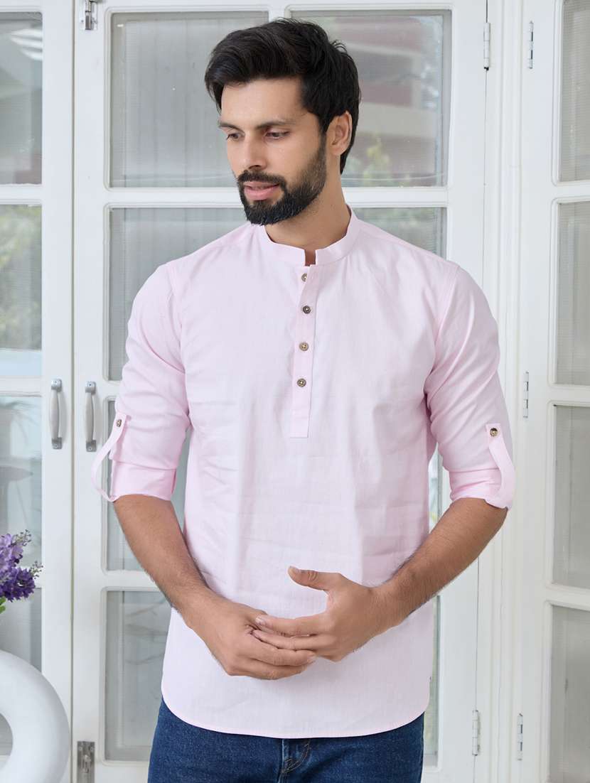 men mandarin neck long sleeve short kurta