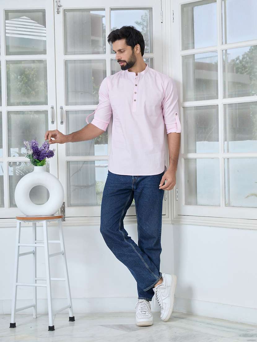 men mandarin neck long sleeve short kurta - 22392483 -  Standard Image - 5