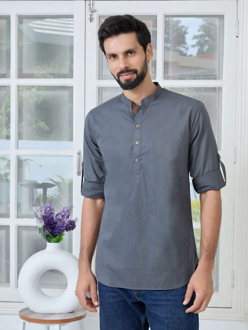 men mandarin neck long sleeve short kurta